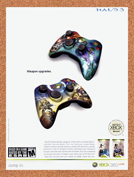 2008 Halo 3 Xbox 360 Controller Skins Original Advertisement / Retro Wall Art v4