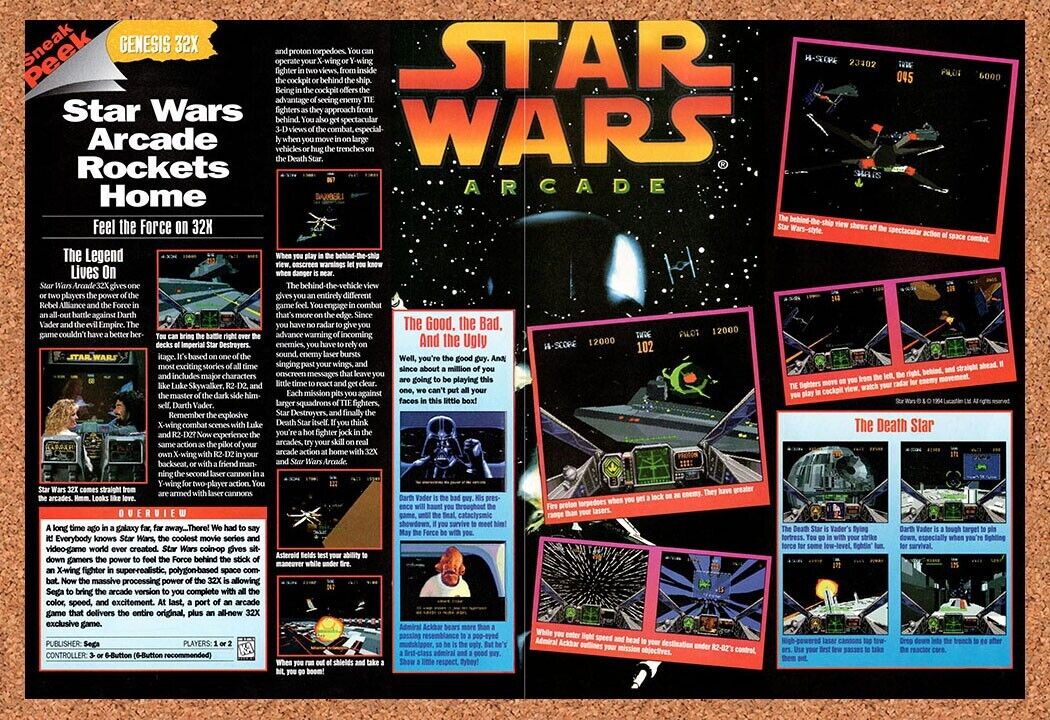 1994 Star Wars Arcade 32x Original Advertisement / Retro Wall Art v1