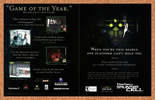 Splinter Cell Xbox Original 2004 Ad Authentic Ubisoft  GOTY Video Game Promo v2