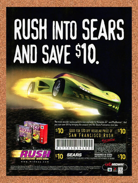 1997 San Francisco Rush Extreme Racing Sears Funtronics Rebate Original Ad v3