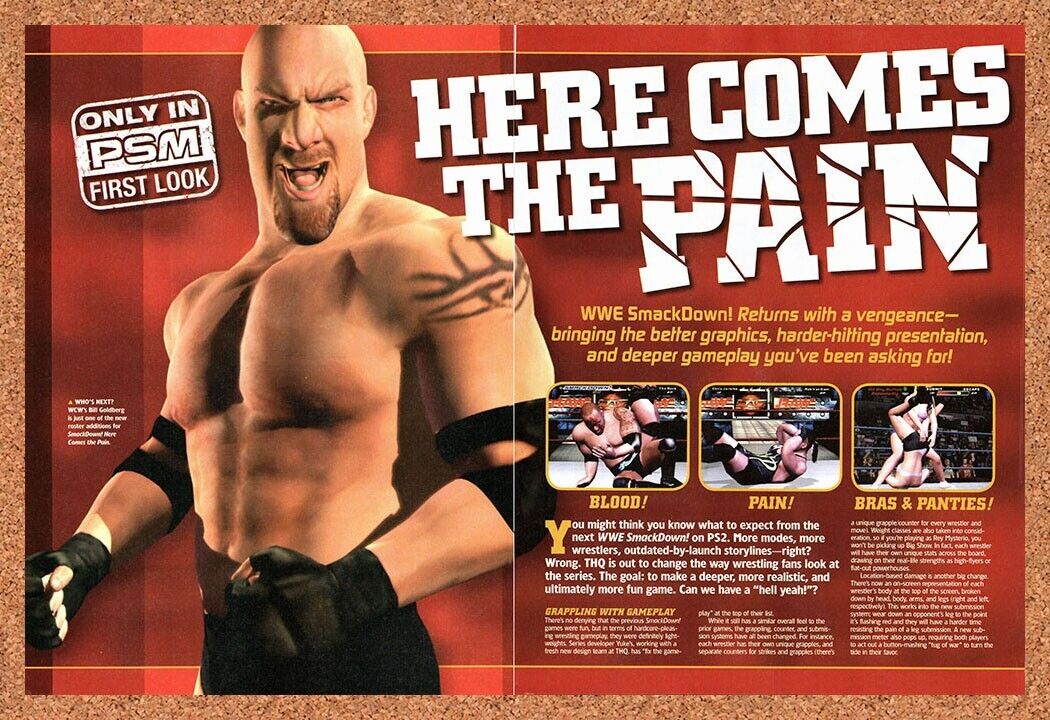 WWE Smackdown PS2 Original 2002 Vintage Ad - Goldberg Video Game Promo