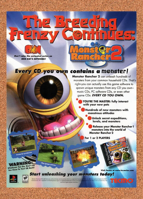 1999 Monster Rancher 2 PS1 Original Advertisement / Retro Wall Art v1