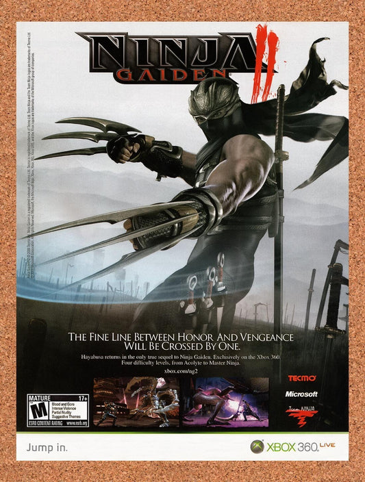 2007 Ninja Gaiden 2 Xbox 360 Original Advertisement / Retro Wall Art v3