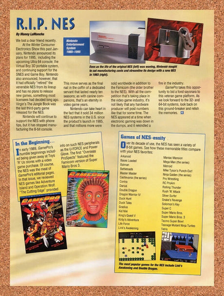 1995 NES RIP NES 1986-1996 Retrospective Original Ad / Retro Wall Art v3