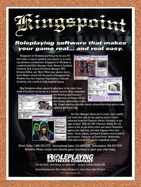 1995 Kingspoint PC Open-World RPG Original Advertisement / Retro Wall Art v2