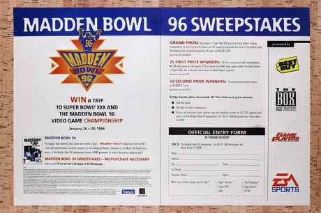 1996 Madden Bowl 96 Super Bowl XXX Sweepstakes Original Ad / Retro Wall Art v1