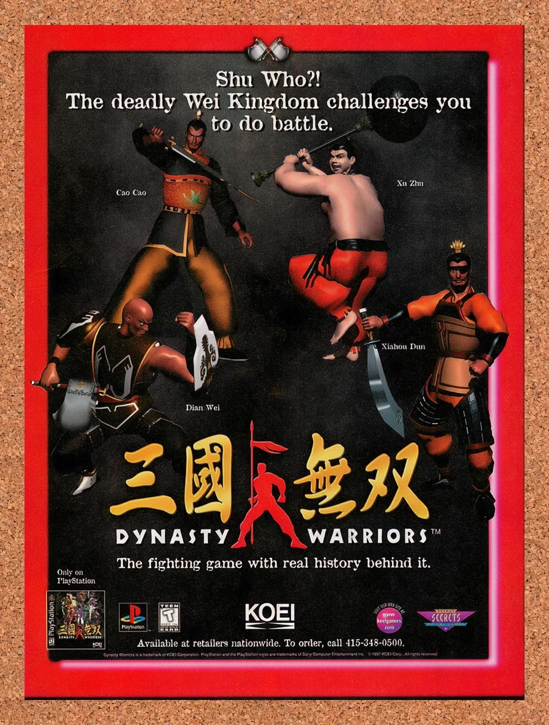1997 Dynasty Warriors PS1 Original Advertisement / Retro Promo v2