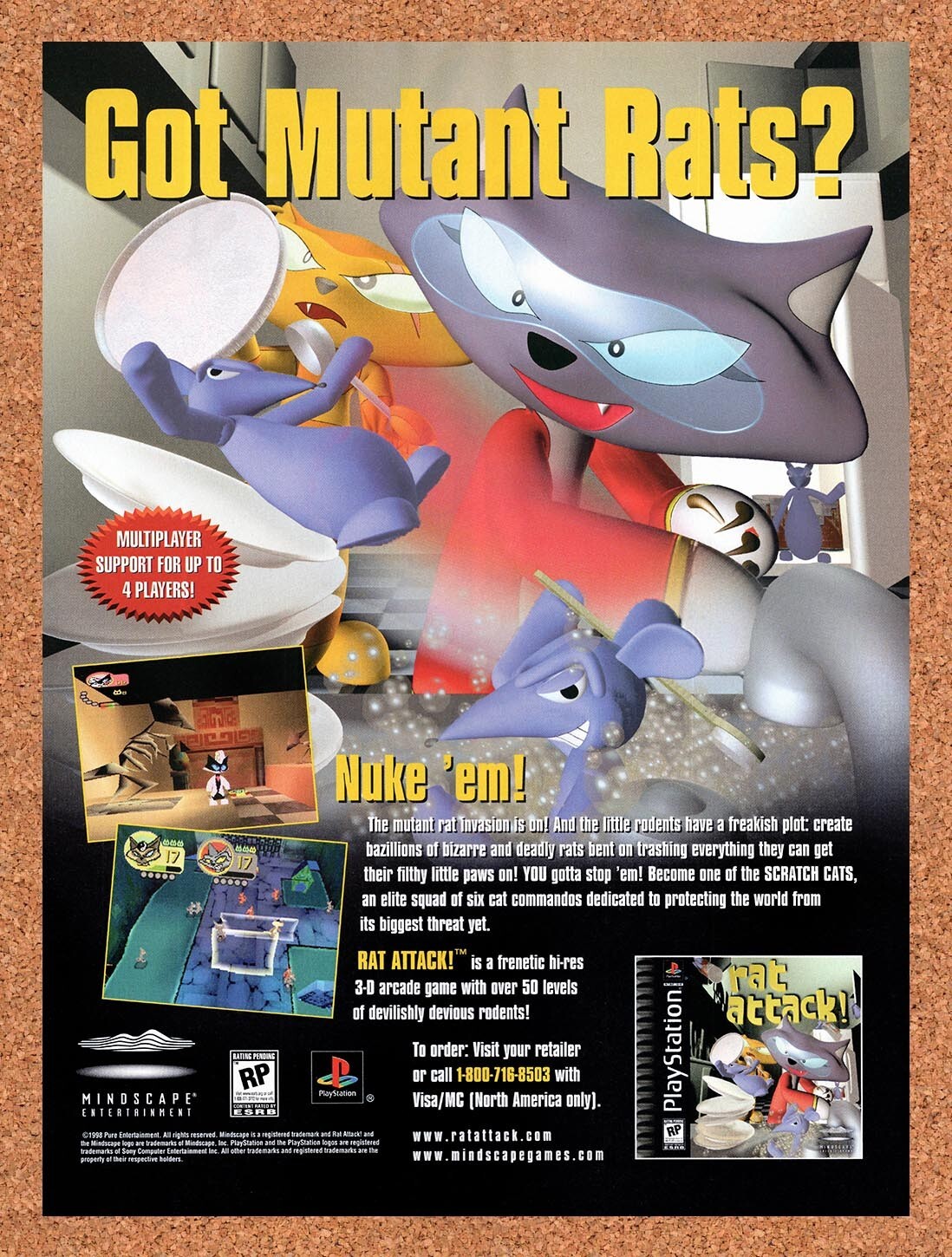 1998 Rat Attack! PS1 Original Advertisement / Retro Wall Art v1