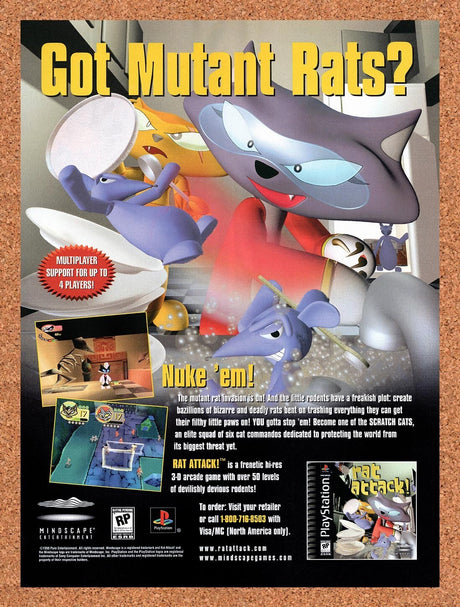 1998 Rat Attack! PS1 Original Advertisement / Retro Wall Art v1