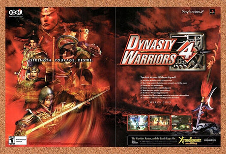 Dynasty Warriors 4 PS2 Original 2003 Vintage Ad - Video Game Art Promo
