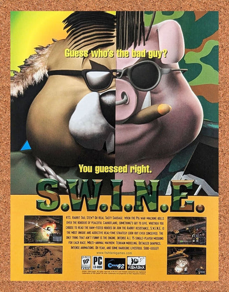 SWINE PC Original 2003 Ad Authentic Humorous RTS Strategy Video Game Promo