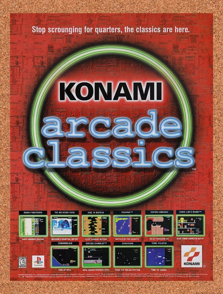 1999 Konami Arcade Classics PS1 Original Advertisement / Retro Wall Art v1
