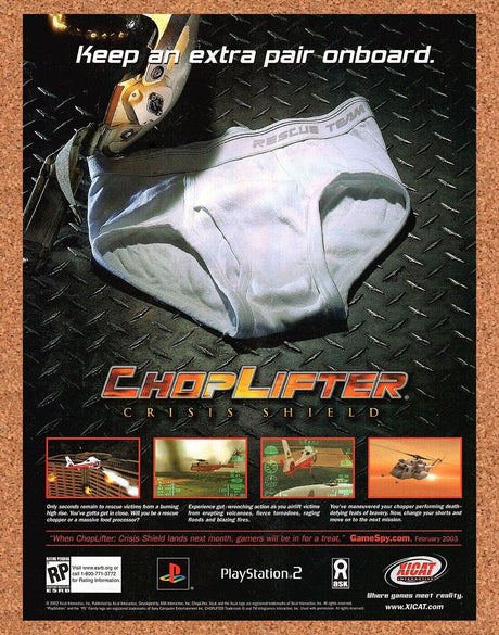ChopLifter Crisis Shield PS2 Original 2003 Ad Authentic Funny Video Game Promo