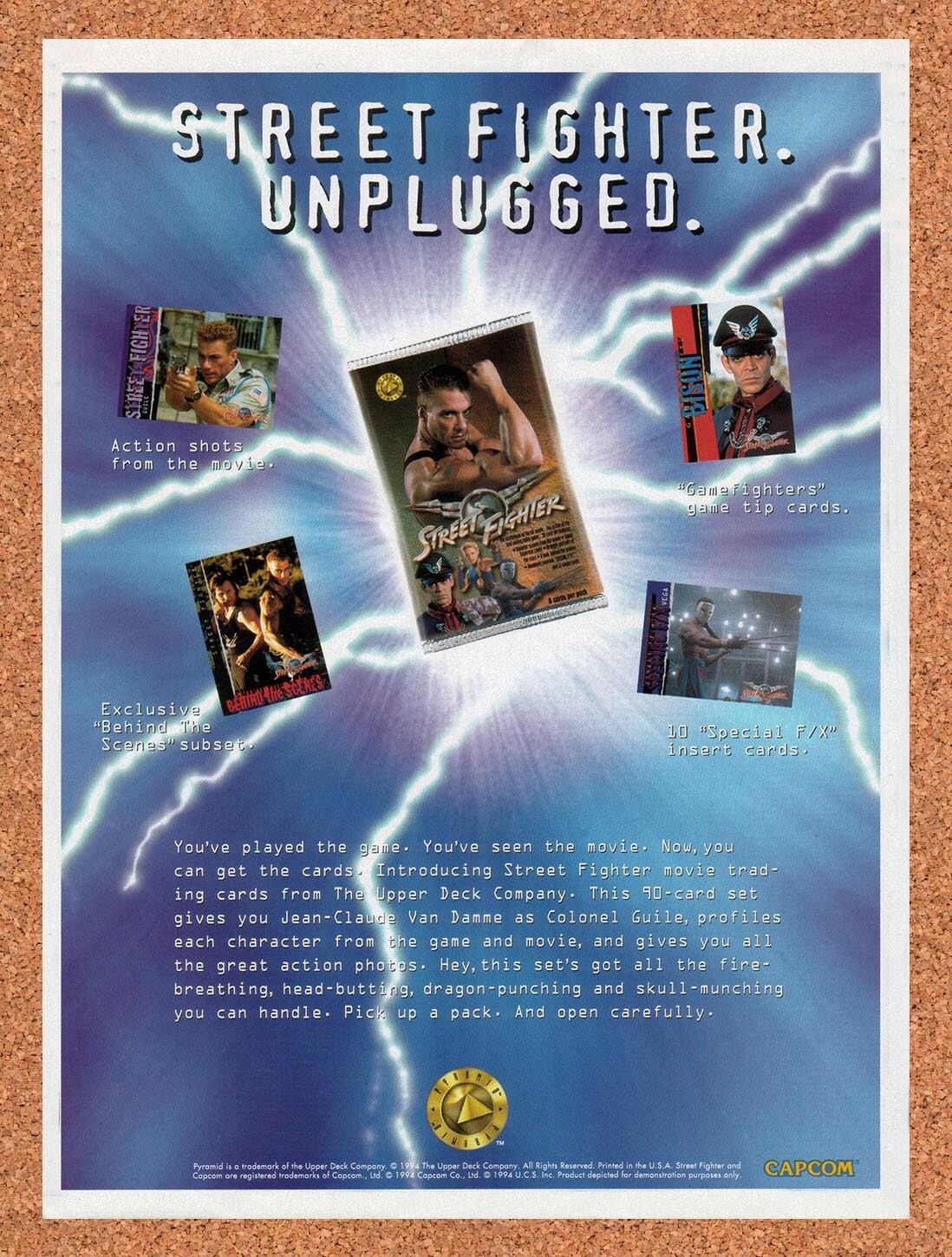 1995 Street Fighter Movie Upper Deck Trading Cards Original Ad / Wall Art v5