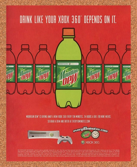Mountain Dew Xbox 360 Original 2007 Ad Authentic Microsoft Video Game Promo
