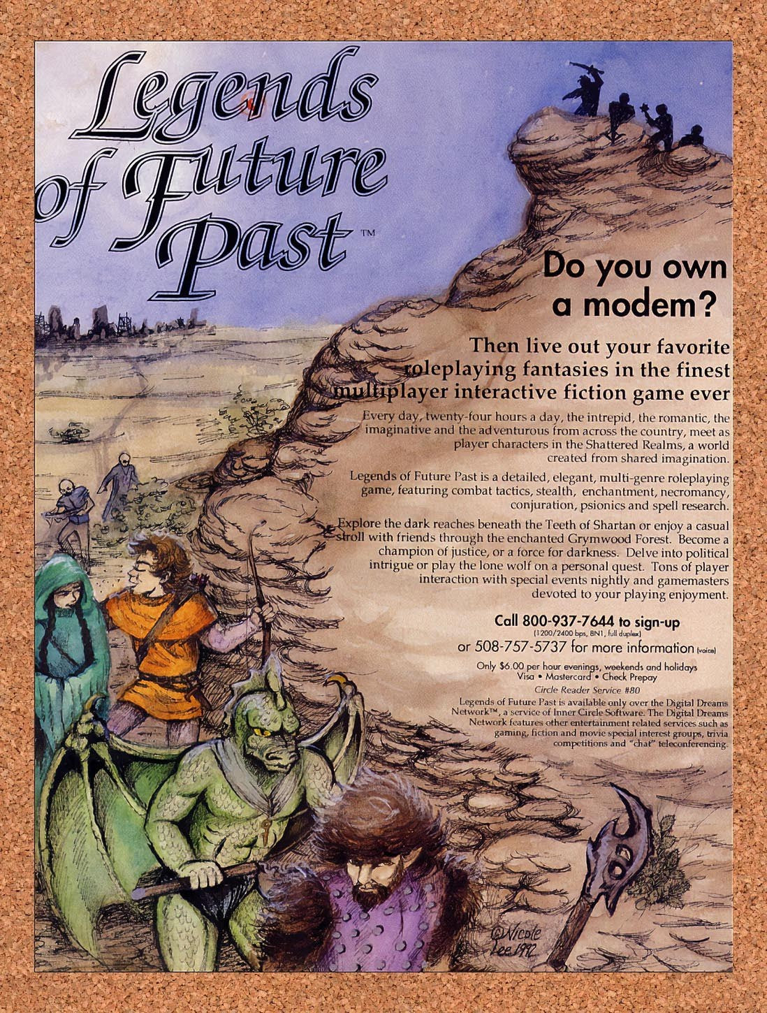 1992 Legends Of Future Past Online Text RPG Original Advertisement / Promo v1