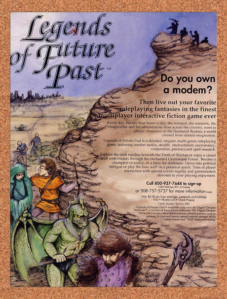 1992 Legends Of Future Past Online Text RPG Original Advertisement / Promo v1