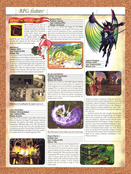 2000 Upcoming RPGs On PS1 Lunar Wild Arms Original Advertisement / Promo vr1