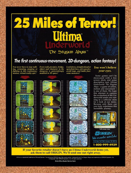 1992 Ultima Underworld The Stygian Abyss MS-DOS Original Ad / Promo v1