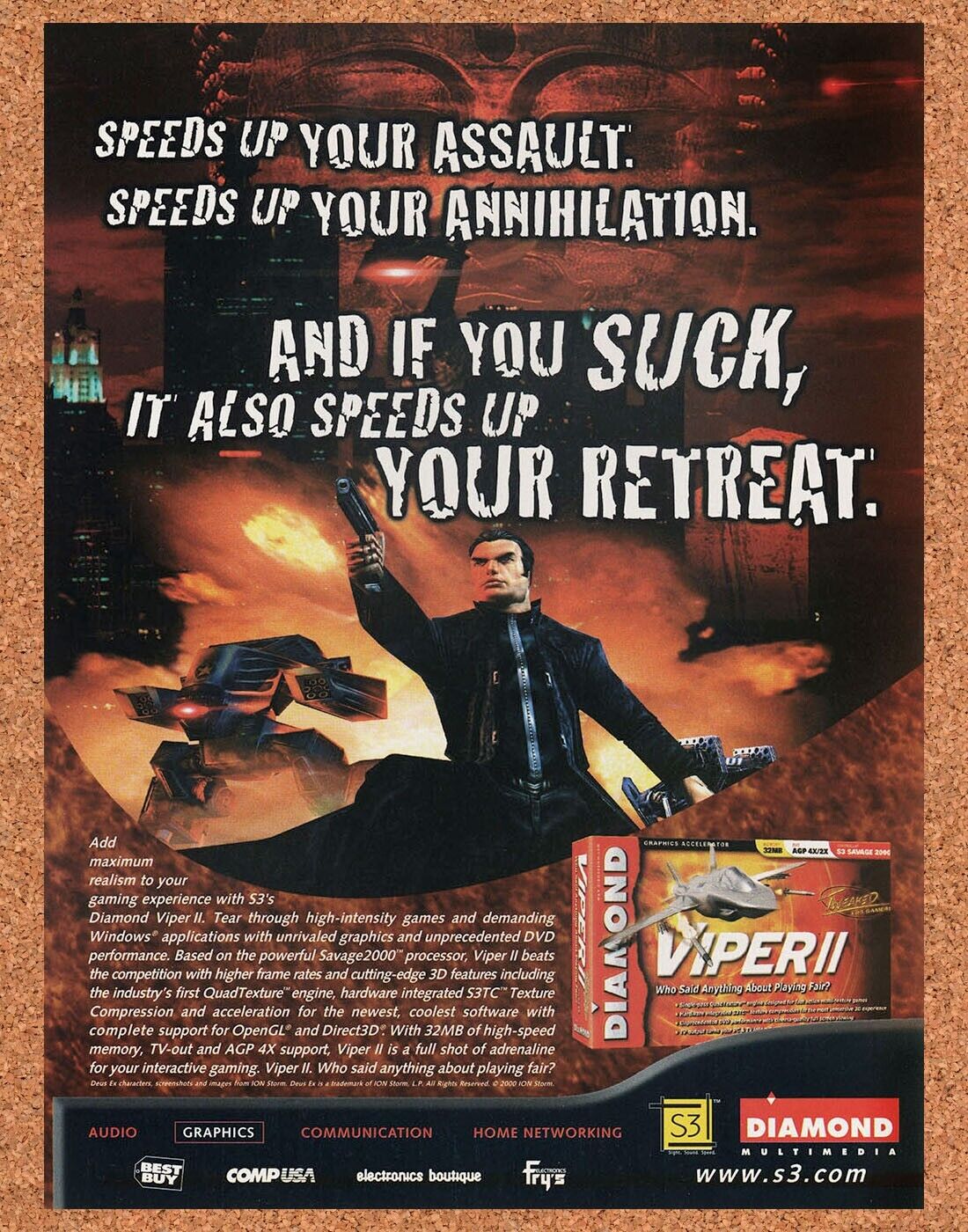 Deus Ex PC Viper II Video Card Original 2001 Ad Authentic Video Game Promo