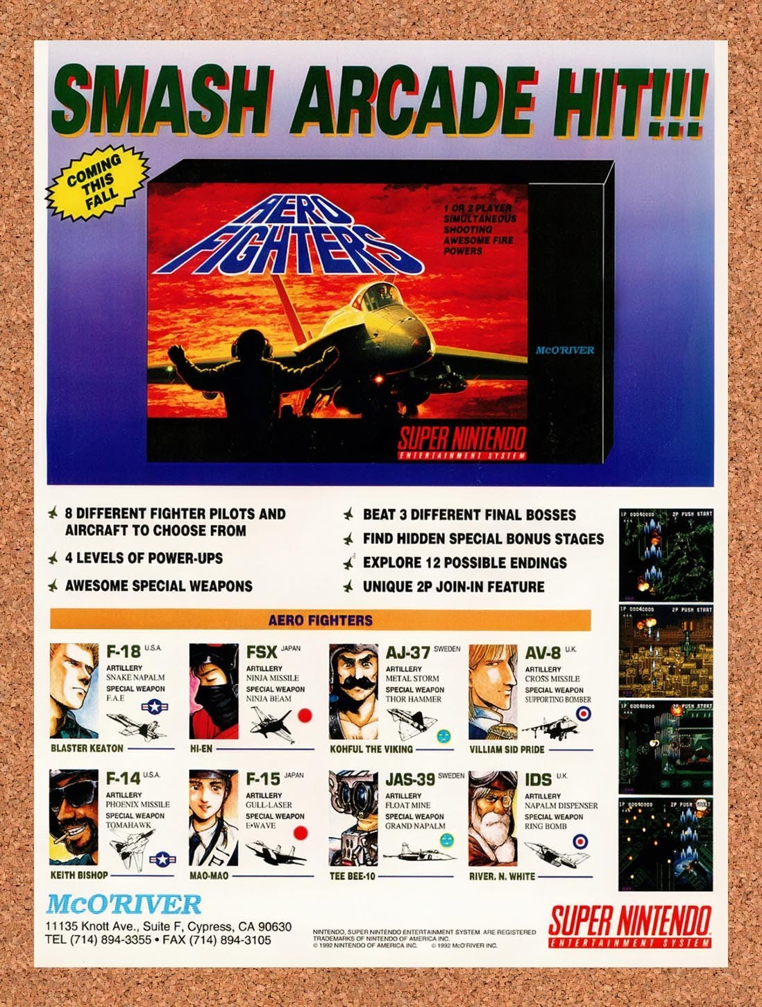 1994 Aero Fighters SNES Original Advertisement / Retro Promo v1