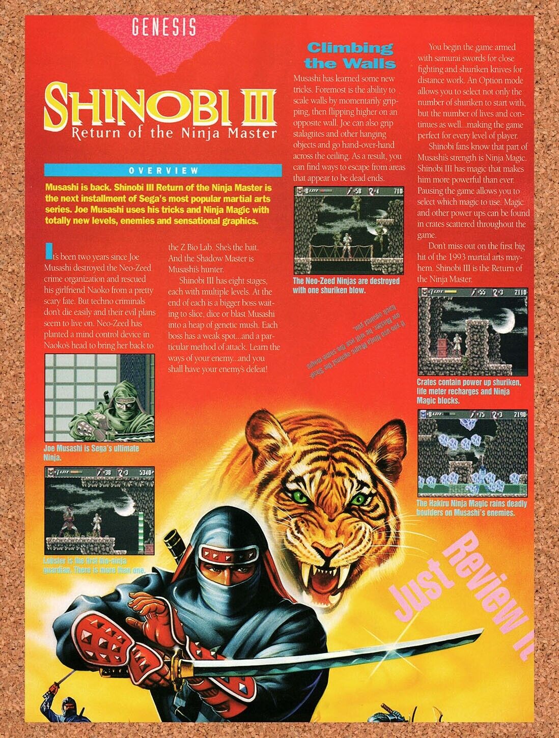 1992 Shinobi III Genesis Original Advertisement / Retro Wall Art v3