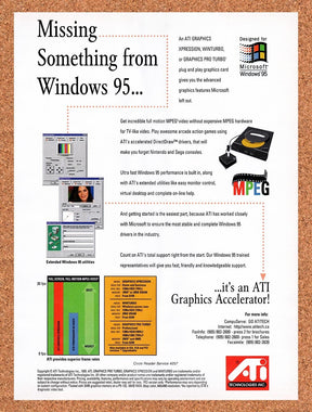 1995 ATI Graphics Pro Turbo Plug And Play GPU Original Ad / Retro Promo v3