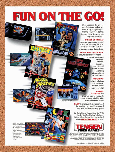 1992 Tengen Game Gear Games Original Advertisement / Retro Wall Art v8