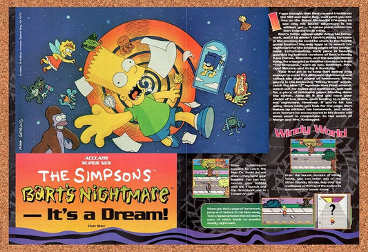 1991 Simpsons Barts Nightmare SNES Original Advertisement / Retro Wall Art v3