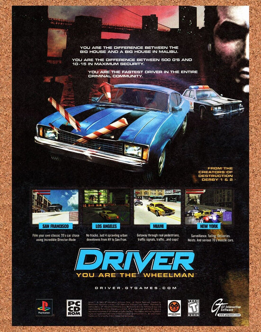 Driver You Are The Wheelman PC Original 1998 Vintage Ad - Video Game Promo