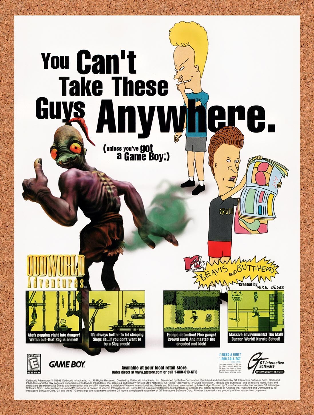 1999 Nintendo Game Boy Games Beavis & Butthead Original Ad / Promo vg3