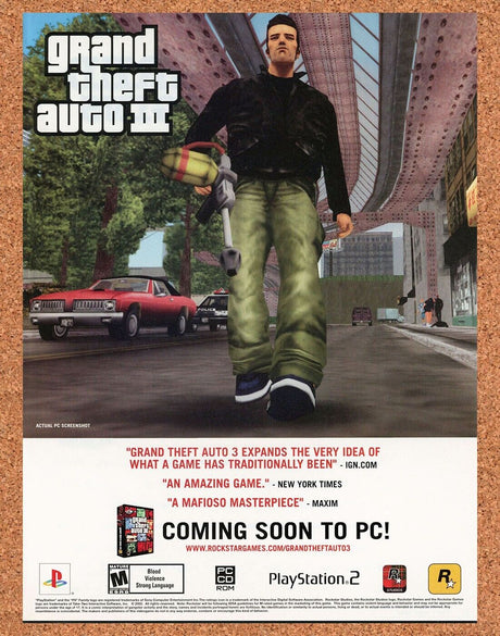 Grand Theft Auto 3 PC Original 2004 Ad Authentic Rockstar Video Game Promo v1