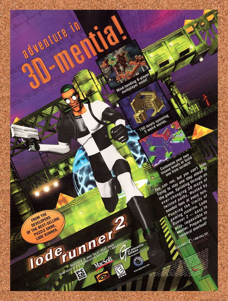1998 Lode Runner 2 PC Original Advertisement / Retro Wall Art v1