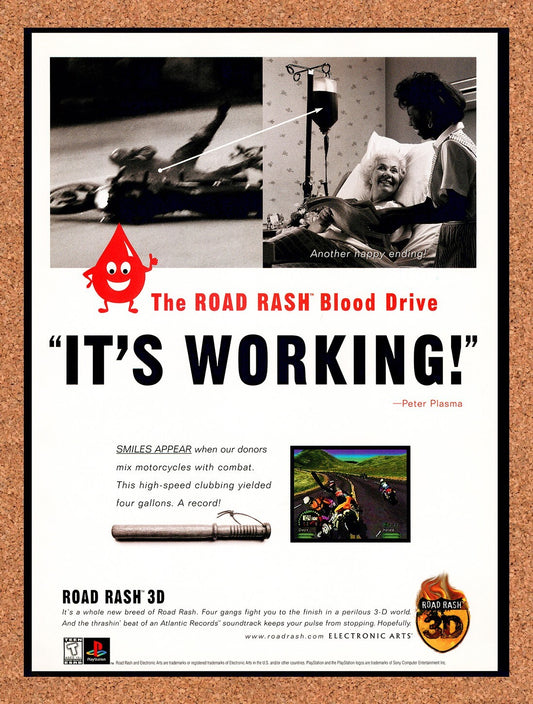 1997 Road Rash 3D PS1 Original Advertisement / Retro Wall Art v3