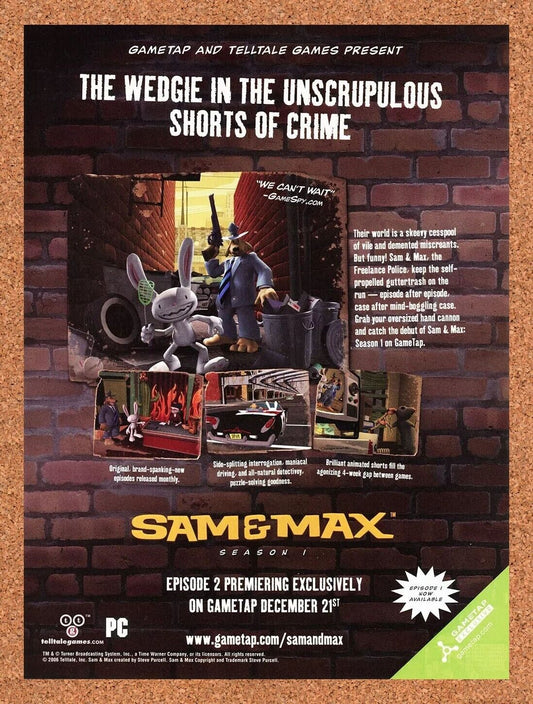 Sam And Max Season 1 Original 2007 Ad Authentic TellTale Games Video Game Promo