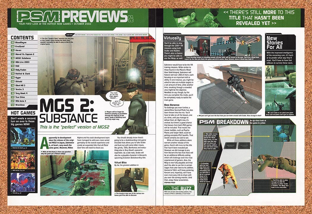 2002 Metal Gear Solid 2 Substance PS2 Original Advertisement / Retro Promo vr1
