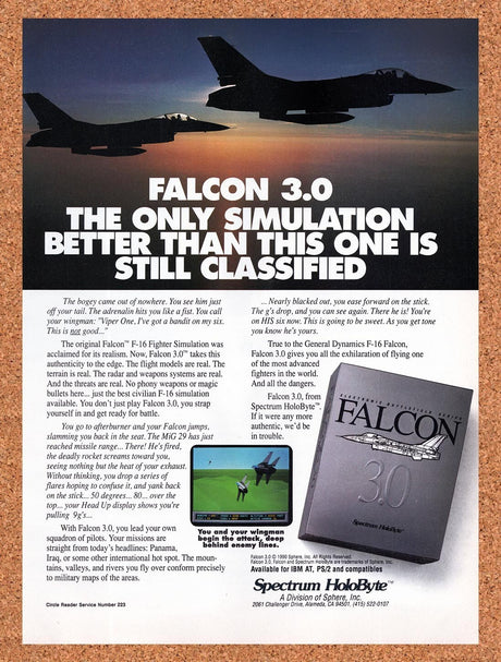 1991 Falcon 3.0 IBM AT Original Advertisement / Retro Wall Art v1