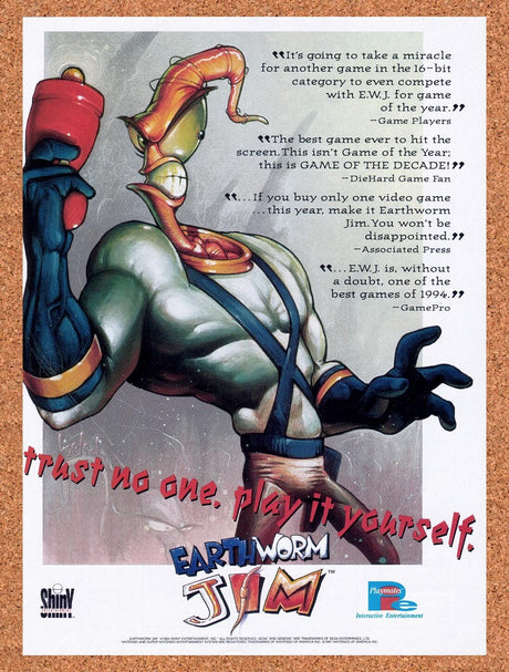 1995 Earthworm Jim SNES Original Advertisement / Retro Wall Art v18