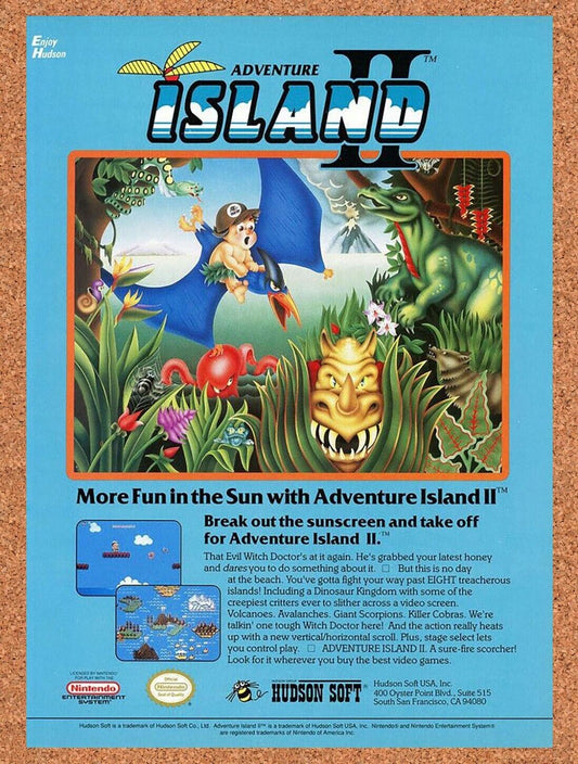 Adventure Island II NES Original 1992 Ad Authentic Nintendo Promo Promo Art