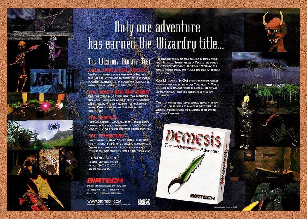 1996 Nemesis The Wizardry Adventure PC Original Advertisement / Retro Promo v2