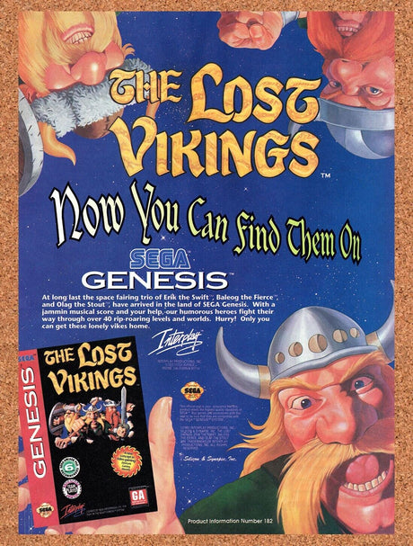 1994 Lost Vikings Genesis Original Advertisement / Retro Wall Art v3