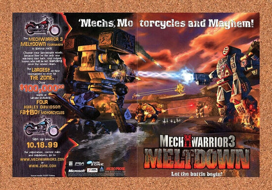 MechWarrior 3 Meltdown PC Original 1998 Ad Authentic Harley Sweepstakes Promo