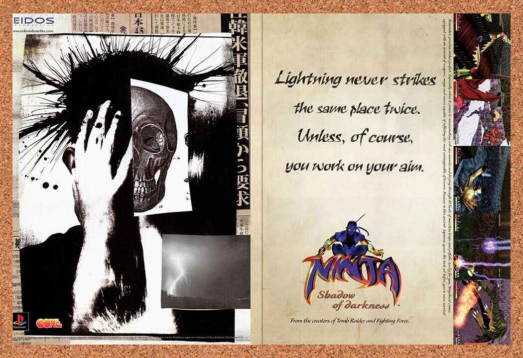 1998 Ninja Shadow Of Darkness PS1 Original Advertisement / Retro Wall Art v3