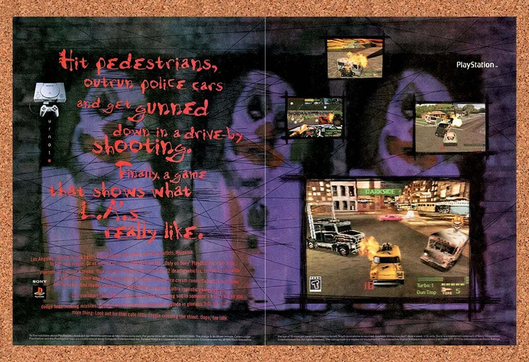 1996 Twisted Metal PS1 Original Advertisement / Retro Wall Art v1