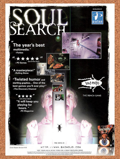 1996 Bad Mojo The Roach Game PC Original Advertisement / Retro Promo v7