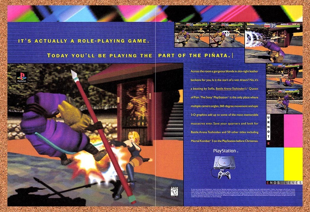 1995 Battle Arena Toshinden 1 PS1 Original Advertisement / Retro Promo v2