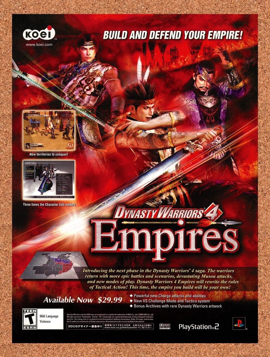 2004 Dynasty Warriors 4 Empires PS2 Original Advertisement / Retro Promo v1