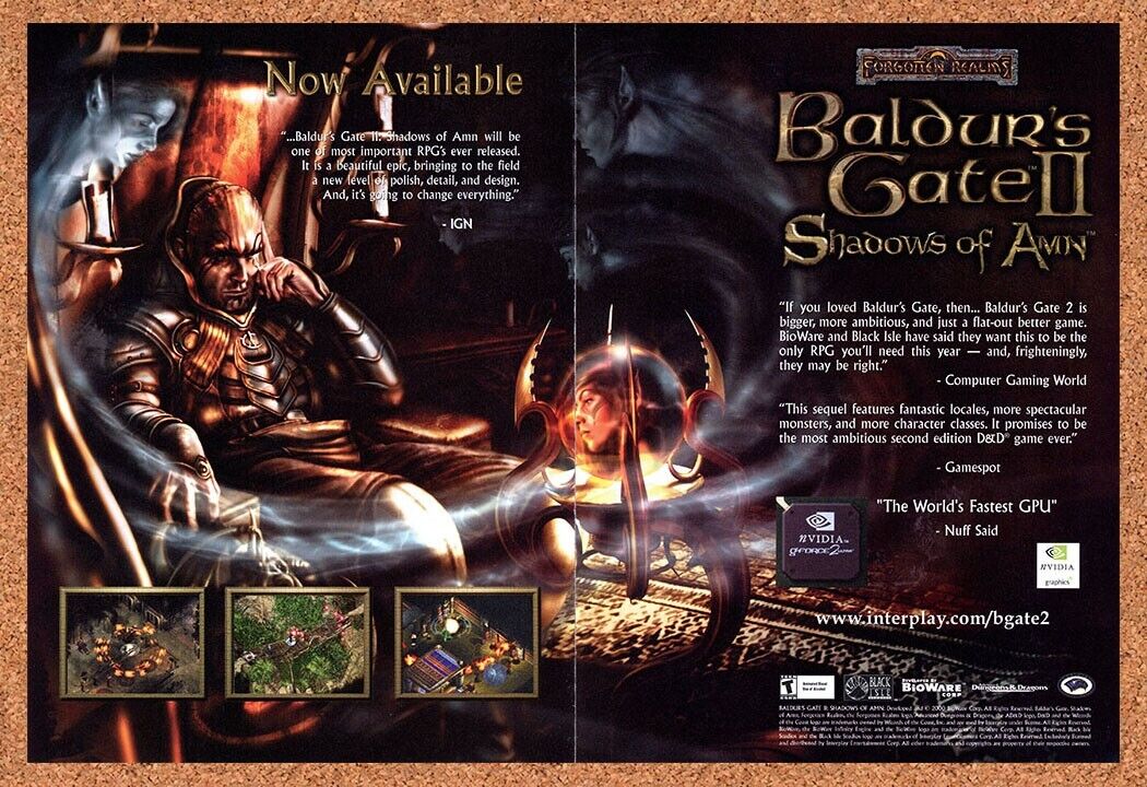 Baldurs Gate II Shadows Amn PC Original 2001 Ad Authentic Video Game Promo v4