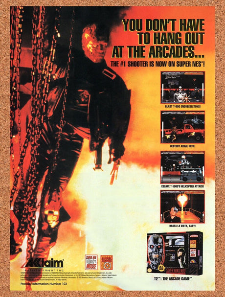 1994 T2 Terminator SNES Original Advertisement / Retro Wall Art v4