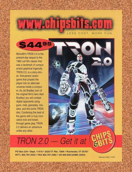 Tron 2.0 Original 2005 Ad Authentic Bits And Chips Online Video Game Store Promo